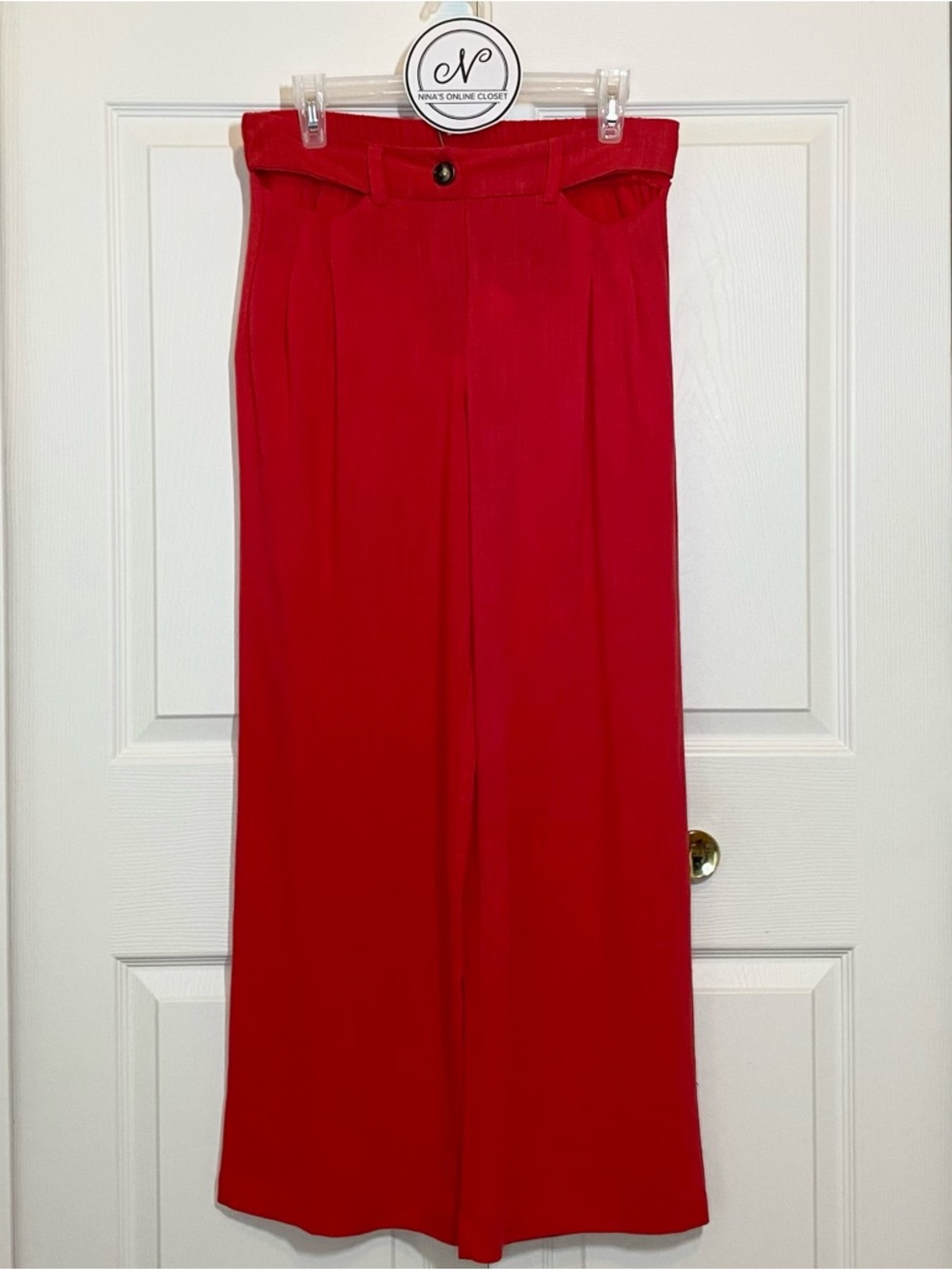 MONTEAU Juniors Wide-Leg Trousers Pants Red Size L